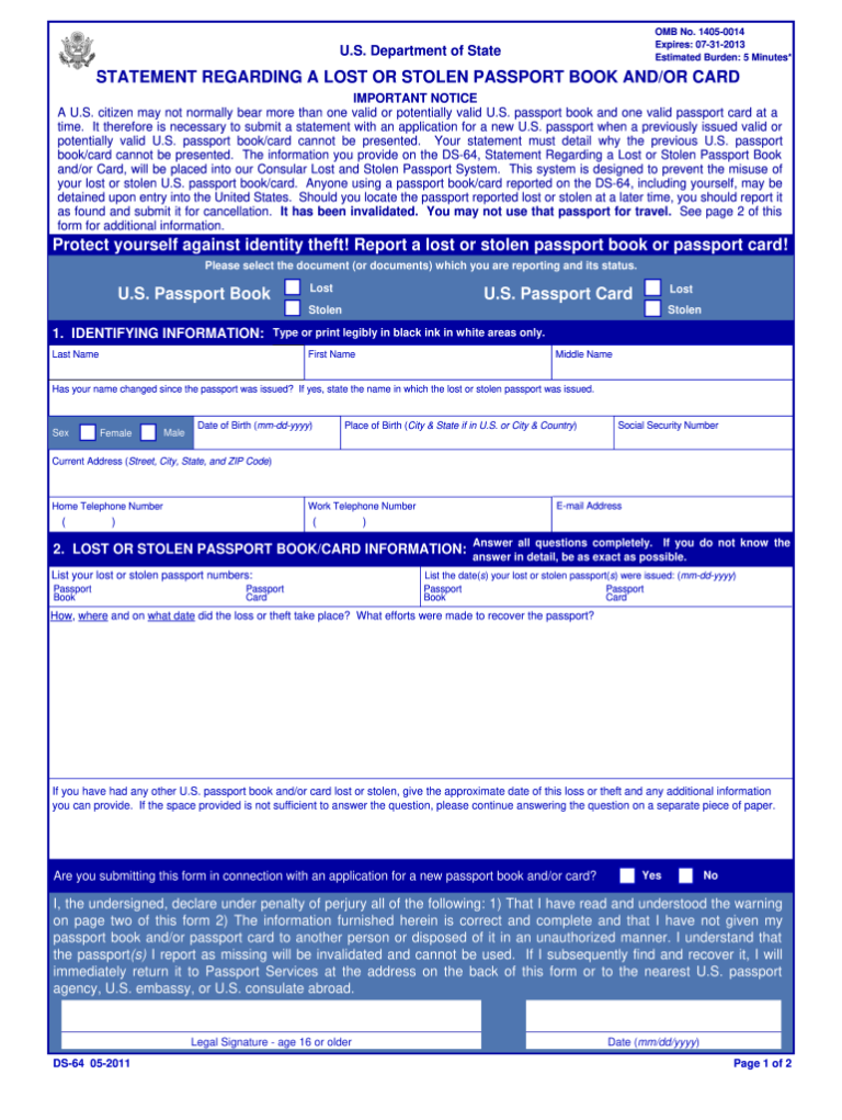 2011 Form DS 64 Fill Online Printable Fillable Blank