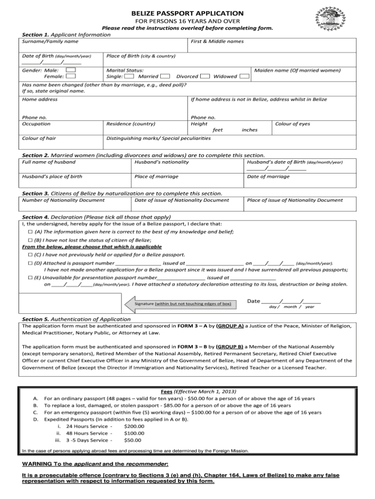 BZ Passport Application 2020 Fill And Sign Printable