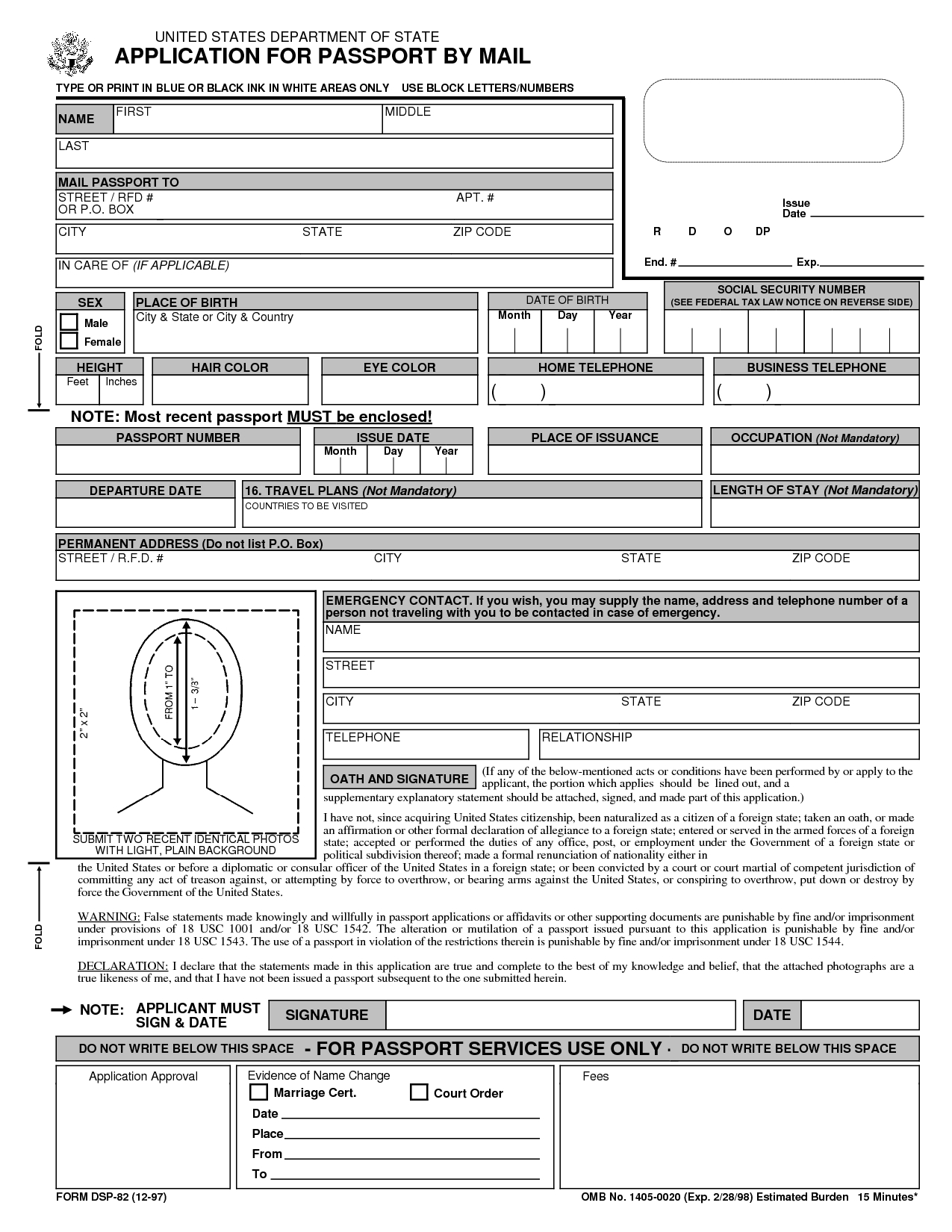 Blank DS 11 Passport Form PassportApplicationForm