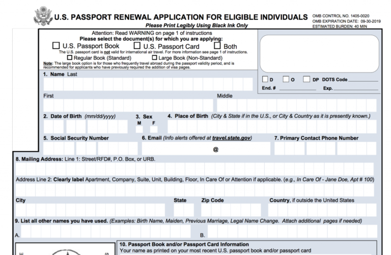 Printable US Passport Renewal Form Passport