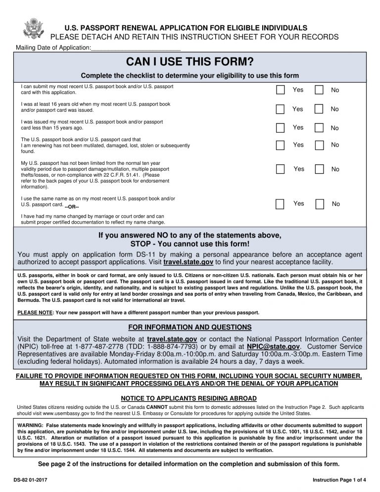 Free U S Passport Renewal Application For Eligible