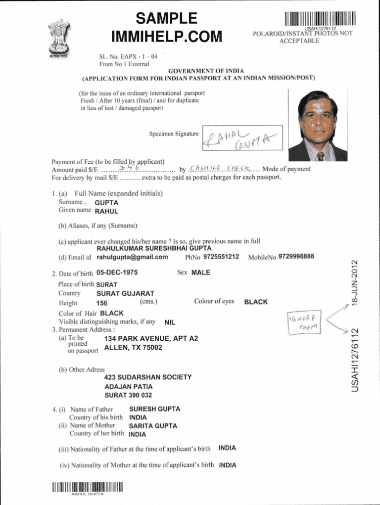 Indian Passport Renewal Form Fill Online Printable