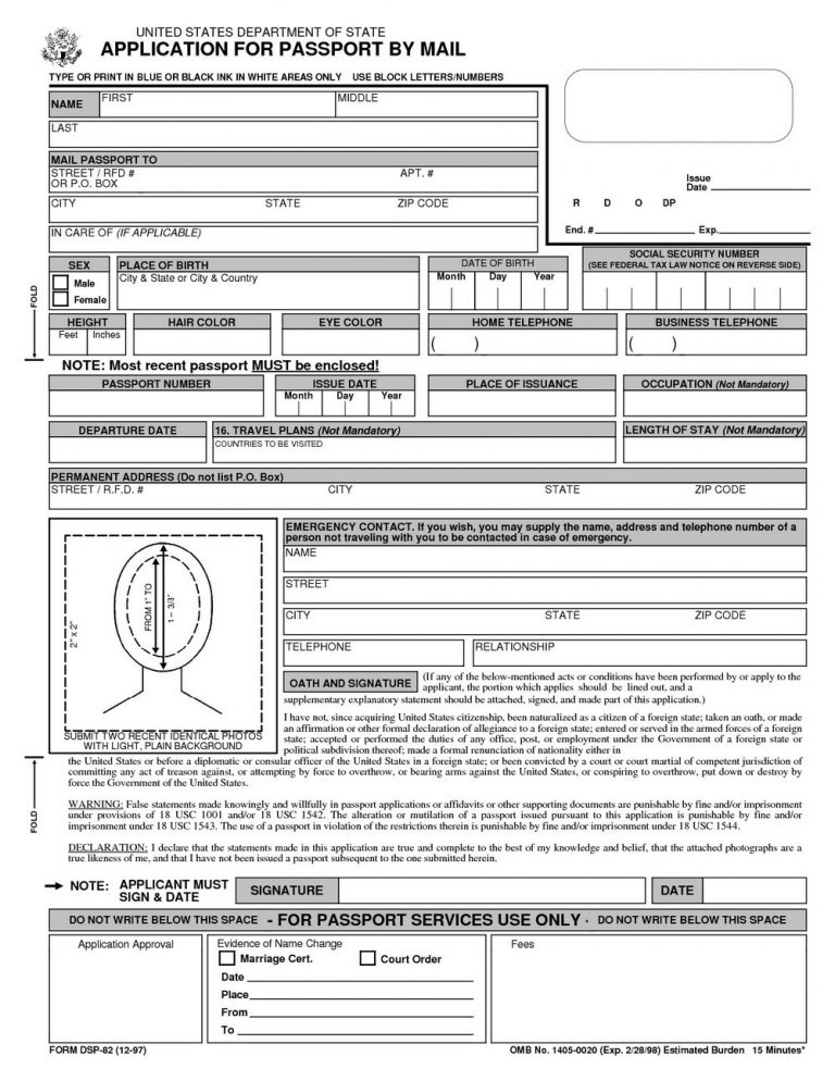 Printable Passport Renewal Form Ds 82 Forms Nzg5MA