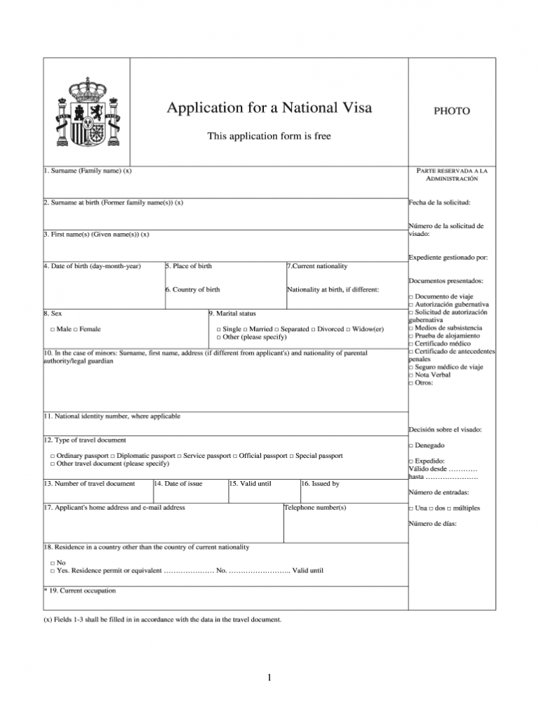 Spain National Visa Application Form Fill And Sign