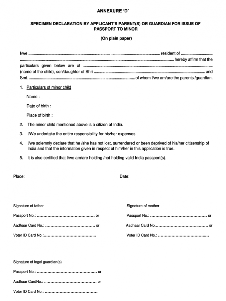 Annexure D For Passport Fill Online Printable Fillable Blank