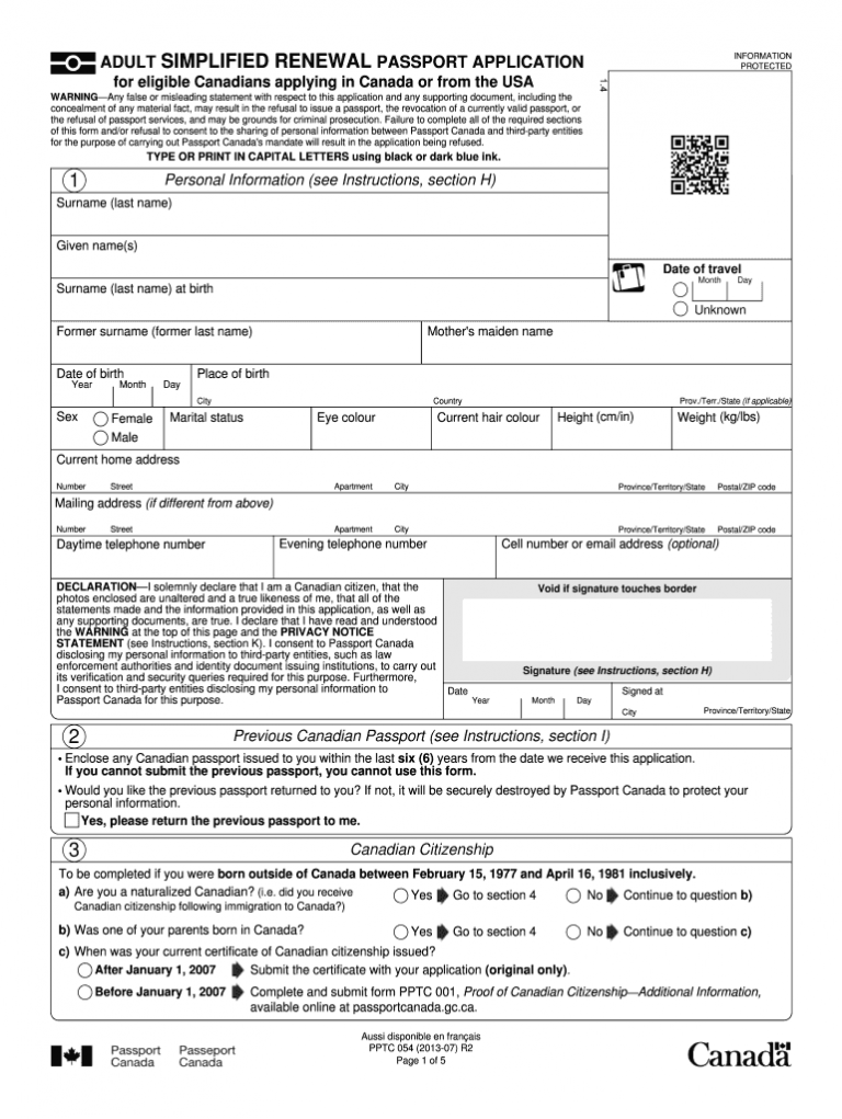 Canadian Passport Application From Usa 2012 2019 Form Fill Out Sign