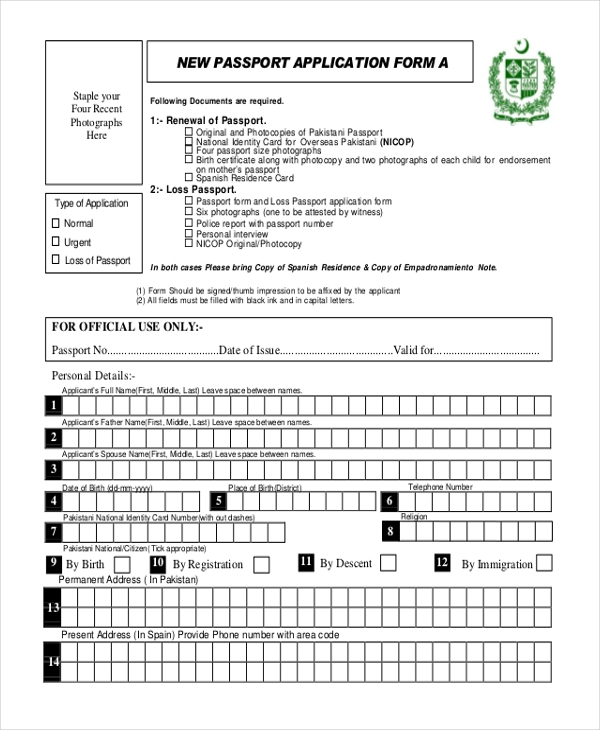 FREE 10 Sample Passport Application Forms In PDF Excel MS Word