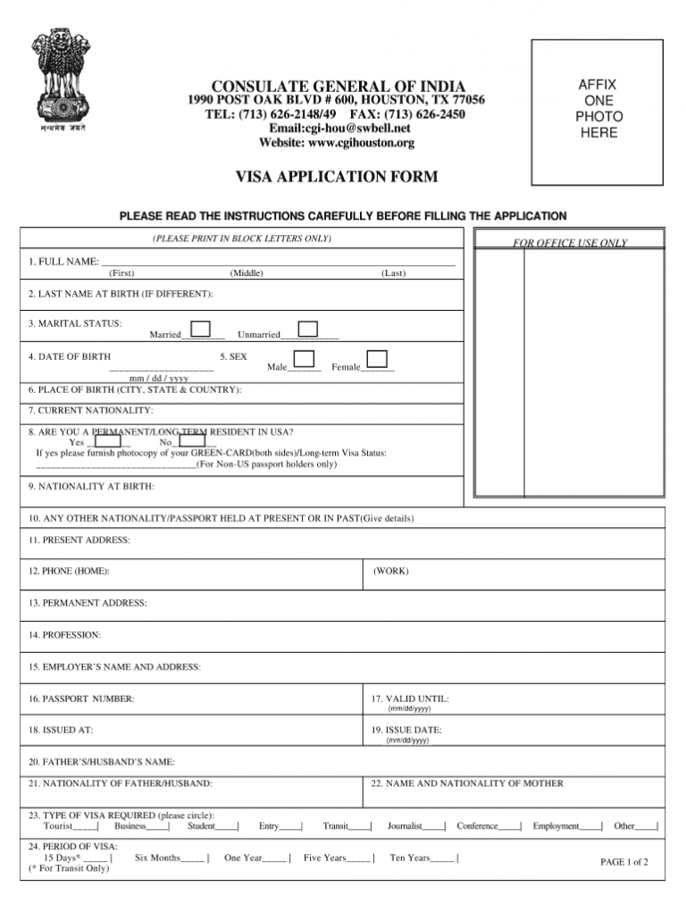 Indian Visa Application Form Fill Out And Sign Printable PDF Template