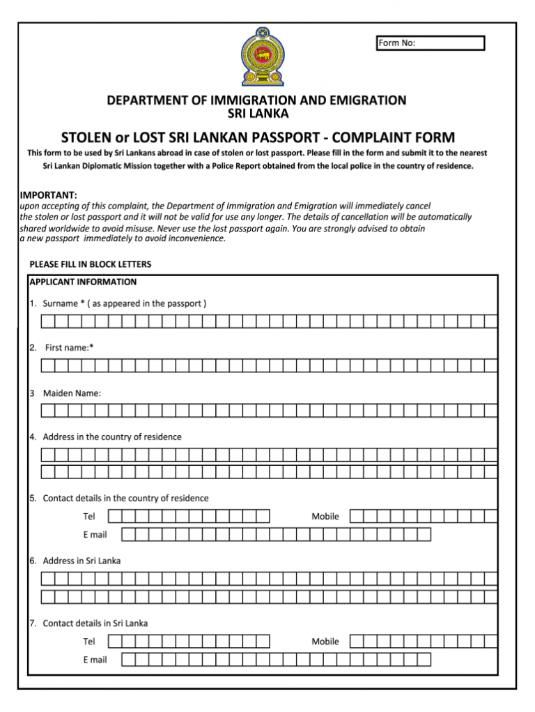 Passport Application Form Pdf No No Download Needed Needed Sri Lanka